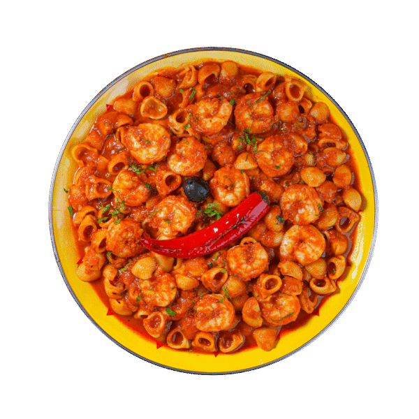 مكرونة بالروبيان والطماطم